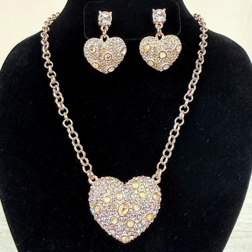 Vintage BETSEY JOHNSON Pinktina Earrings‎ Necklace Set Heart Coquette Fairy Y2K